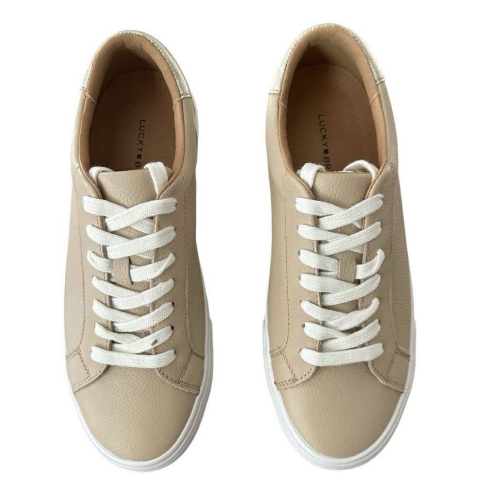 Lucky Brand Divahna Stucco Cream Leather Sneakers Cow Hair Detail Size 8.5 - Picture 2 of 8